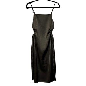 HOUSE OF HARLOW 1960 Satin Side Ruched Cutout Square Neckline Mini Slipdress